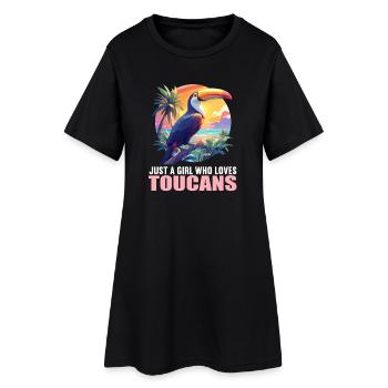 Tukane Tukan - Frauen T-Shirt-Kleid - Schwarz - Vorne