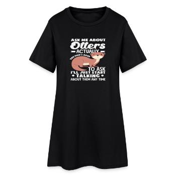 Sea Otter Cartoon Conversation About Otter - Women’s T-Shirt Dress - black - Front