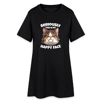 Drôle de chat visage heureux - Robe T-shirt Femme - noir - Devant