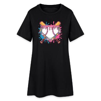 Baseball Homeplate with Pink Frosting and Bat - Women’s T-Shirt Dress - black - Front