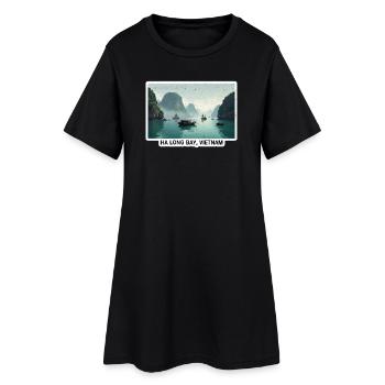 Ha Long Bay Bootenpanorama - Frauen T-Shirt-Kleid - Schwarz - Vorne