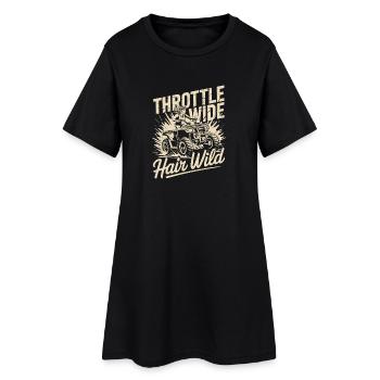  Throttle Wide Hair Wild Quad ATV Fahrerin Offroad - Frauen T-Shirt-Kleid - Schwarz - Vorne