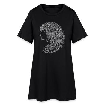Femme avec des fleurs dans les cheveux - Dessin au trait - Robe T-shirt Femme - noir - Devant