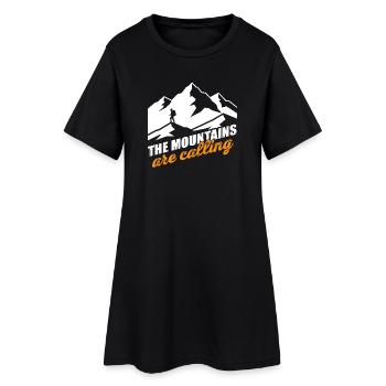 Mountains Calling - Berg Motiv - Frauen T-Shirt-Kleid - Schwarz - Vorne