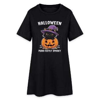 Halloween Kitten and Jack-O-Lantern - Women’s T-Shirt Dress - black - Front