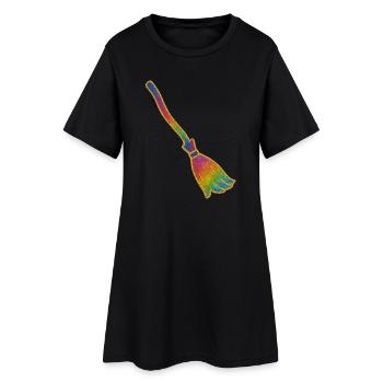 Balai Magique | Balai de sorcière | Balai arc-en-ciel pailleté - Robe T-shirt Femme - noir - Devant