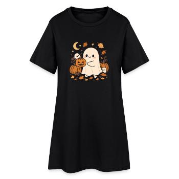 Halloween Geist mit Kürbissen - Frauen T-Shirt-Kleid - Schwarz - Vorne