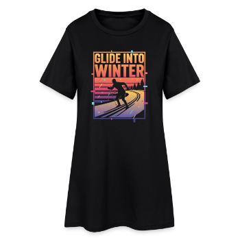 Cross-Country Glide Into Winter Neon Retro - Women’s T-Shirt Dress - black - Front