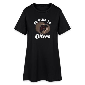 Sea Otter Cartoon Heart Child - Women’s T-Shirt Dress - black - Front