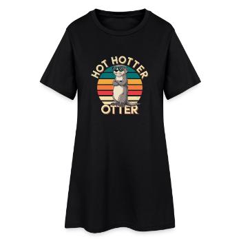 Hot Hotter Otter Funny Otter Saying Retro - Women’s T-Shirt Dress - black - Front