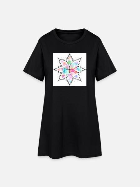 Mandala Fleur pastel Aquarelle - Robe T-shirt Femme - noir