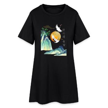 Design Seollal coréen – Grues et soleil - Robe T-shirt Femme - noir - Devant