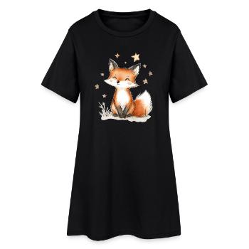 Fuchs und Sterne - Frauen T-Shirt-Kleid - Schwarz - Vorne
