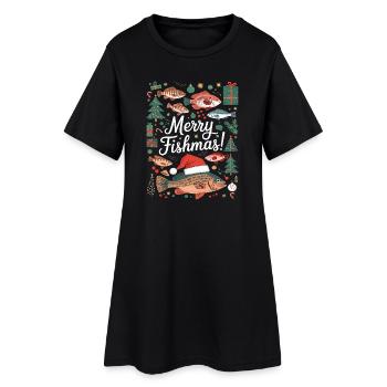 Angler Weihnachtspullover Fisch Merry Fishmas - Frauen T-Shirt-Kleid - Schwarz - Vorne