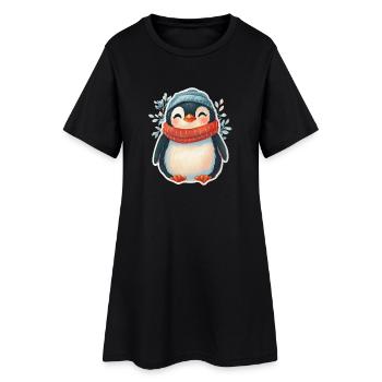 Pinguin - Frauen T-Shirt-Kleid - Schwarz - Vorne