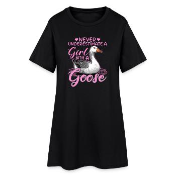 Funny Bird Goose - Frauen T-Shirt-Kleid - Schwarz - Vorne