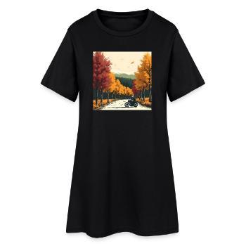 Block-Print Tree Row + Bike - Women’s T-Shirt Dress - black - Front