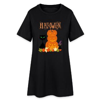 Halloween Pile Citrouilles Chat - Robe T-shirt Femme - noir - Devant