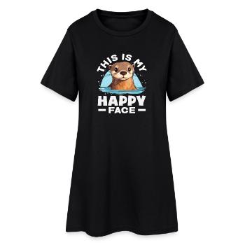 Sea Otter Cartoon Lucky Face - Women’s T-Shirt Dress - black - Front