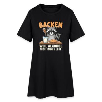 Waschbär Backen Lustiger Spruch Alkohol - Frauen T-Shirt-Kleid - Schwarz - Vorne