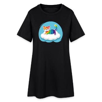 Un chat hétéroclite flotte sur un nuage (jour) - Robe T-shirt Femme - noir - Devant