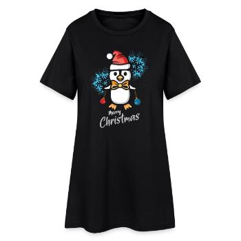 Pingouin de Noël avec flocons de neige - Robe T-shirt Femme - noir - Devant