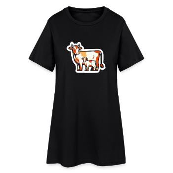 Kuh mit Kalb – Bauernhof Liebe im Comic-Stil - Frauen T-Shirt-Kleid - Schwarz - Vorne