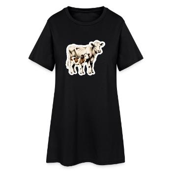 Vache avec veau - Illustration de ferme intemporelle - Robe T-shirt Femme - noir - Devant