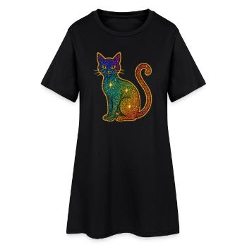 Rainbow glitter cat for Halloween - Women’s T-Shirt Dress - black - Front
