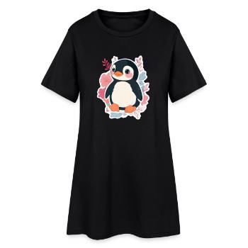 Pinguin - Frauen T-Shirt-Kleid - Schwarz - Vorne
