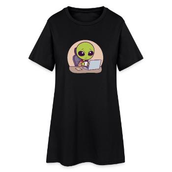 Extraterrestre stressé au bureau avec du café - Robe T-shirt Femme - noir - Devant