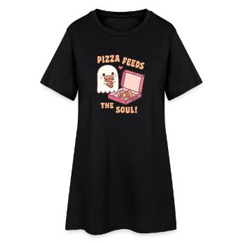 Cute Ghost Pizza Feeds The Soul Funny - Women’s T-Shirt Dress - black - Front