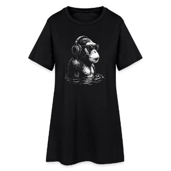 Headphone Monkey in Water - Women’s T-Shirt Dress - black - Front