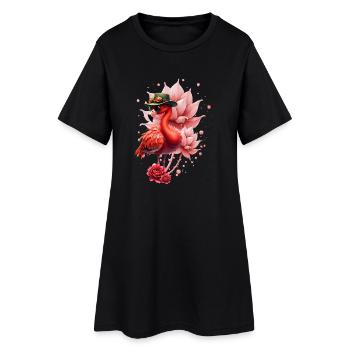 Flamant rose avec chapeau - Robe T-shirt Femme - noir - Devant