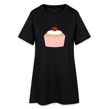 Pastellfarbener Cupcake mit Kirsche - Frauen T-Shirt-Kleid - Schwarz - Vorne