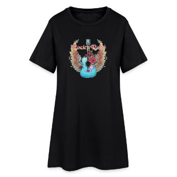 Blue Guitar Wings Roses Rock'n'Roll - Frauen T-Shirt-Kleid - Schwarz - Vorne