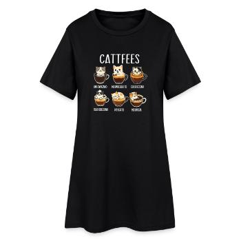 Cattfees Café Jeu de mots Chat Amoureux Humour - Robe T-shirt Femme - noir - Devant