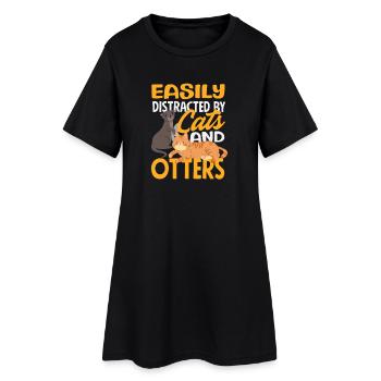 Cats Sea Otter Cartoon - Women’s T-Shirt Dress - black - Front