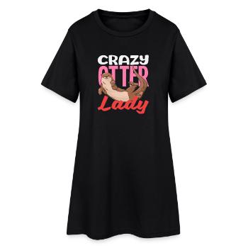 Crazy Otter Lady Sea Otter Cartoon - Women’s T-Shirt Dress - black - Front