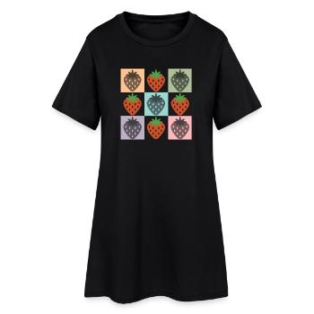 Pastellfarbenes Erdbeergitter Chekered Erdbeere - Frauen T-Shirt-Kleid - Schwarz - Vorne