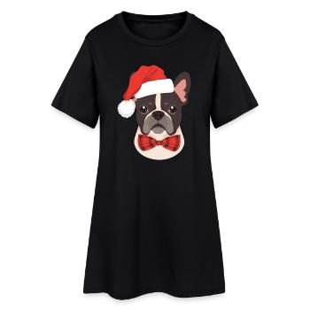 Bouledogue français avec chapeau de Père Noël minimaliste - Robe T-shirt Femme - noir - Devant