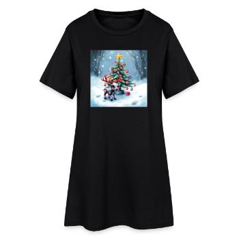 Renne robot de Noël - Robe T-shirt Femme - noir - Devant