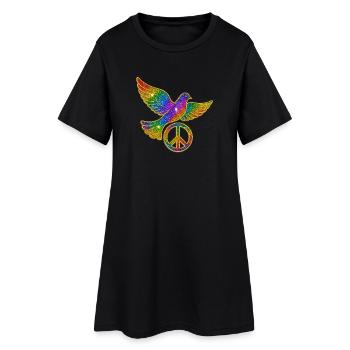 Regenbogen Friedenstaube mit Friedenszeichen - Frauen T-Shirt-Kleid - Schwarz - Vorne