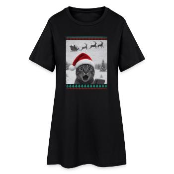 Drôle Laid, Noël, Chats, Selfie, Noël - Robe T-shirt Femme - noir - Devant