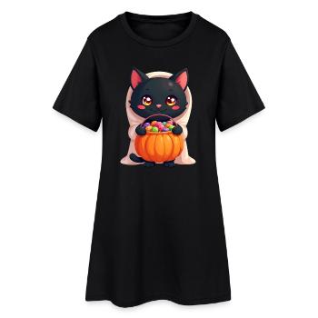 Chat d’Halloween avec citrouille d’Halloween - Robe T-shirt Femme - noir - Devant