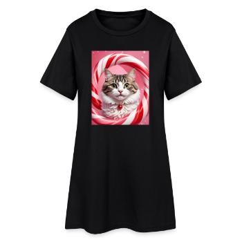 Chat de Noël en conception d’anneau de bonbons - Robe T-shirt Femme - noir - Devant