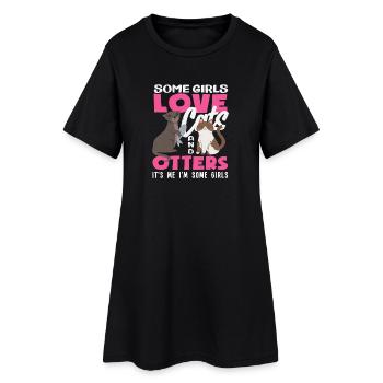 Filles, je suis une fille, loutre de mer, dessin animé - Robe T-shirt Femme - noir - Devant
