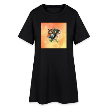Dame Tigre Floral avec Montre - Robe T-shirt Femme - noir - Devant