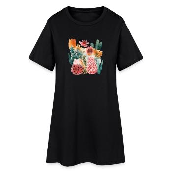 Cactus et fleurs à l’aquarelle – Pastel Nature Aesthetics - Robe T-shirt Femme - noir - Devant