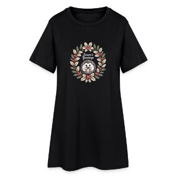 Seasons Greetings Igel Weihnachtskranz Winter - Frauen T-Shirt-Kleid - Schwarz - Vorne